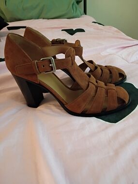 Women’s Church's Suede T-Strap Heeled Sandals in Brown